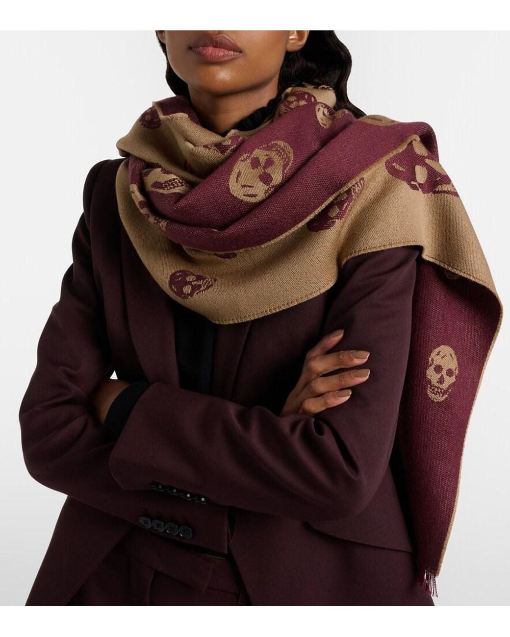 Alexander McQueen Brown Skull Wool Jacquard Scarf