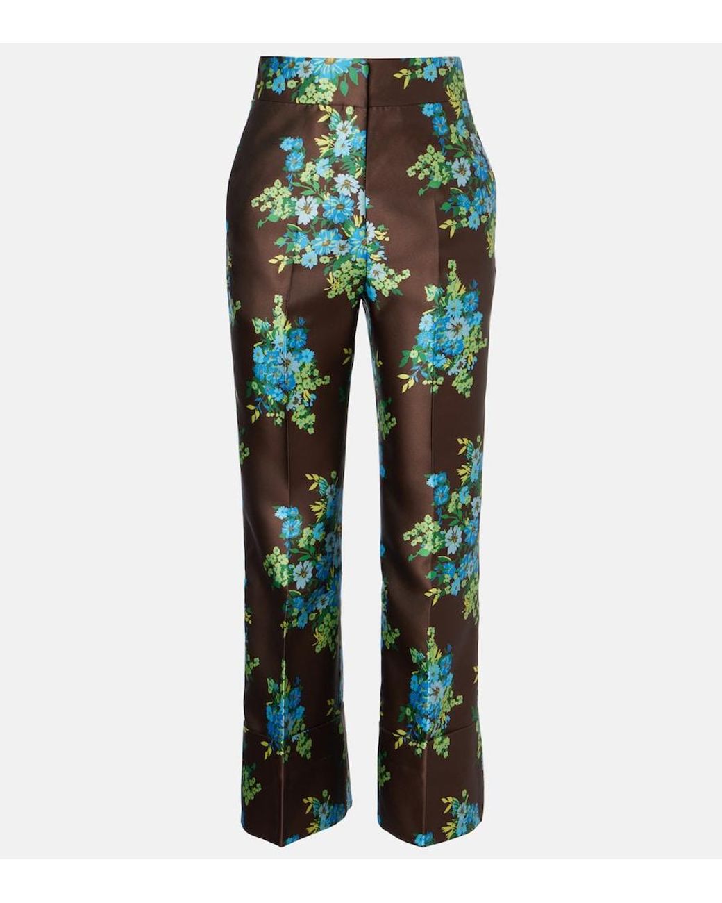 ALÉMAIS Green Floral Cropped Satin Flared Pants