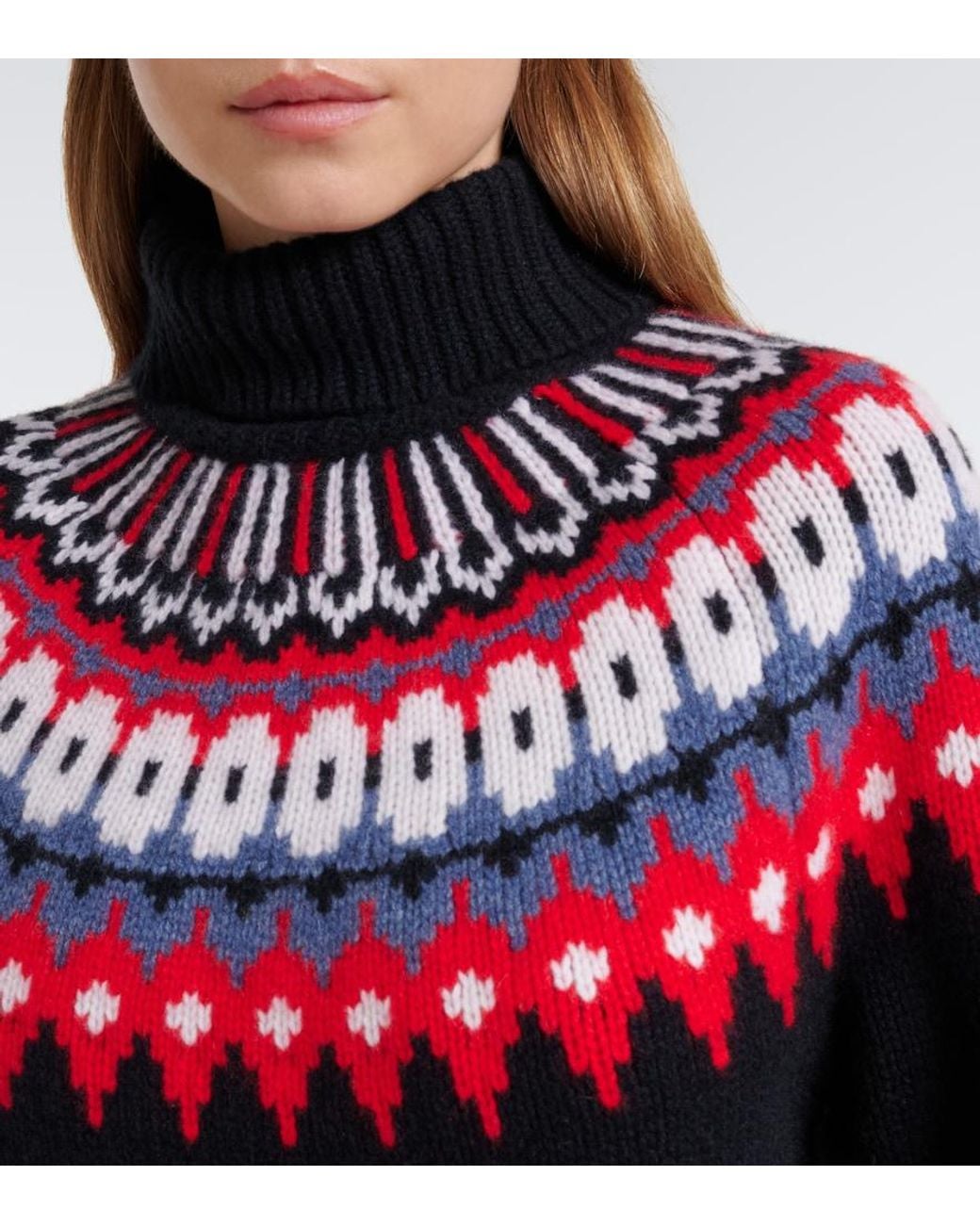 Bogner Red Ingrid Jacquard Cashmere Turtleneck Sweater