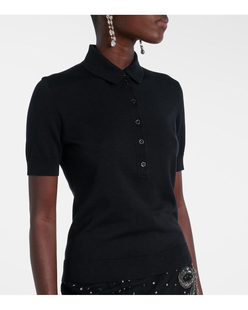 Carolina Herrera Black Silk And Cotton-Blend Polo Shirt