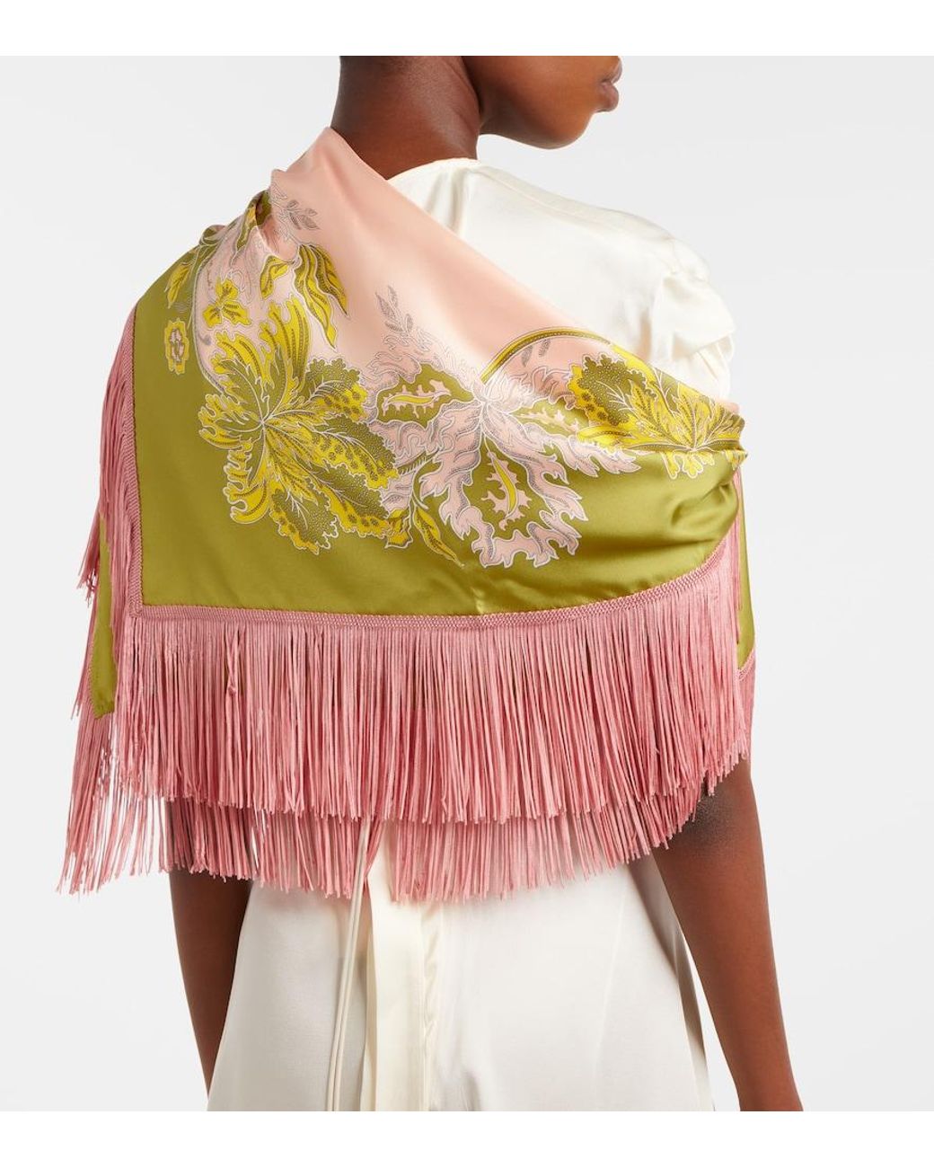 LaDoubleJ Yellow Fringed Printed Silk Twill Scarf