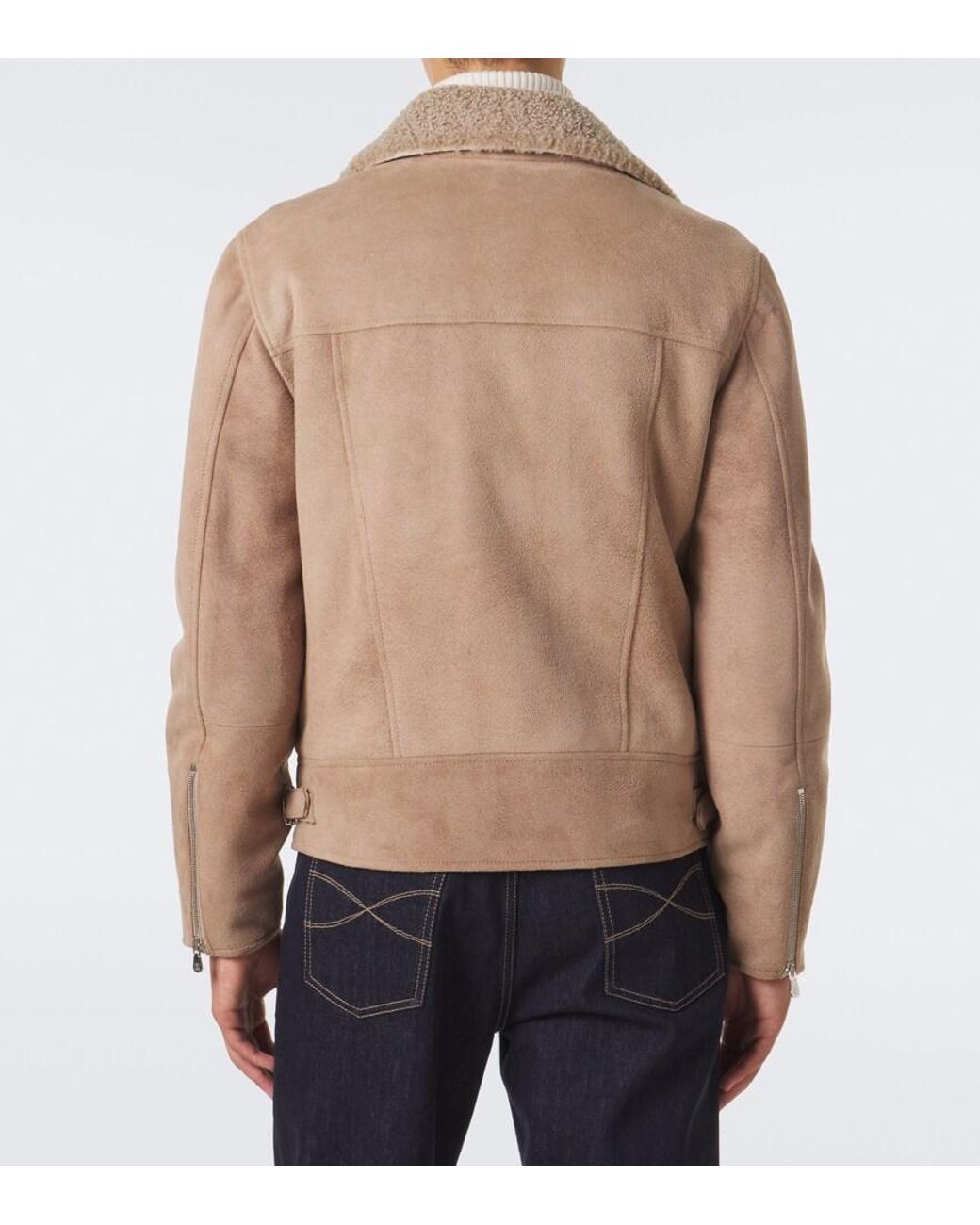 Brunello Cucinelli Natural Shearling-Trimmed Suede Biker for men