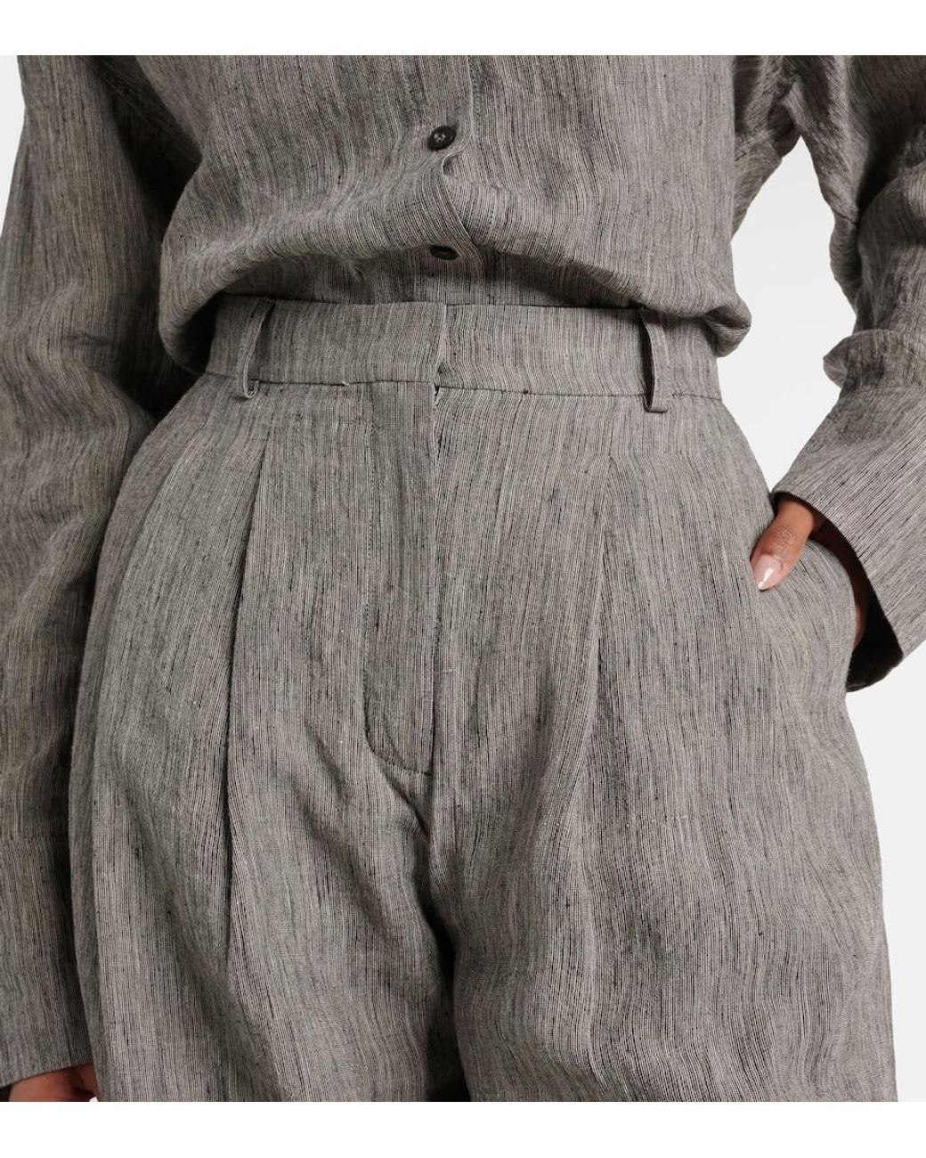 TOVE Gray Amadine High-Rise Linen Wide-Leg Pants