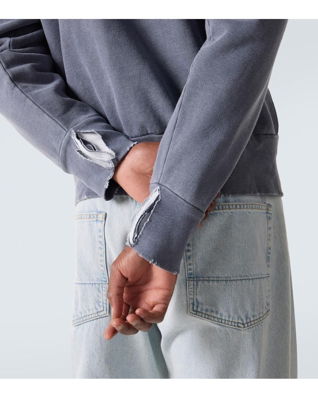 Our Legacy Blue Relic Distressed Cotton Jersey Hoodie for men