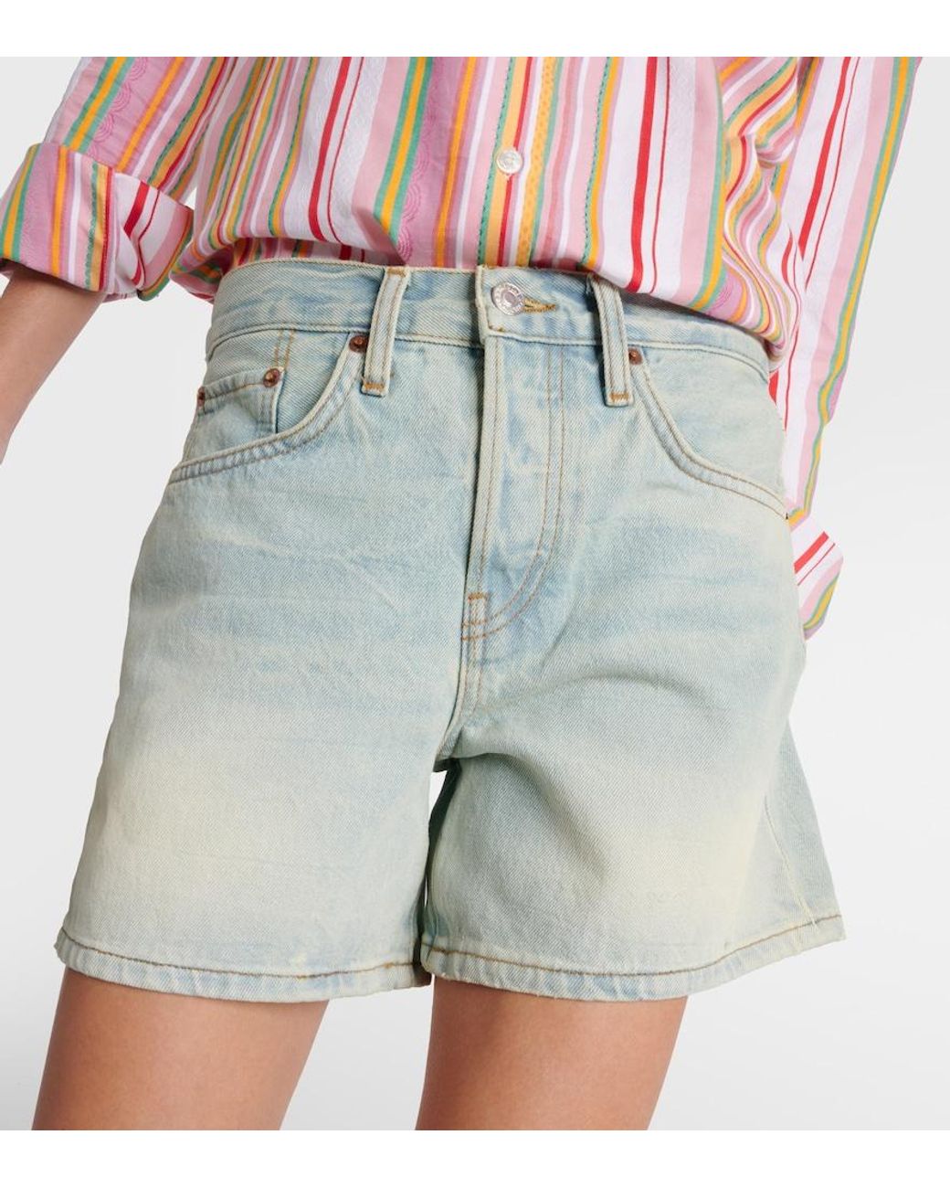 Re/done Blue Mid-Rise Denim Shorts