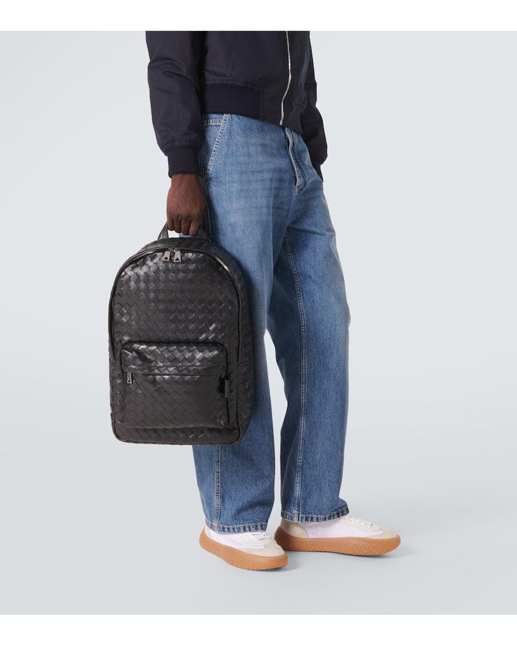 Bottega Veneta Black Intrecciato Leather Backpack for men