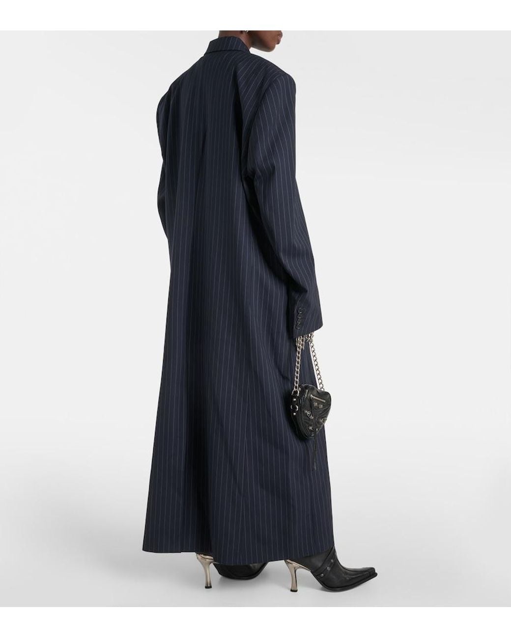 Vetements Blue Oversized Pinstriped Wool Coat