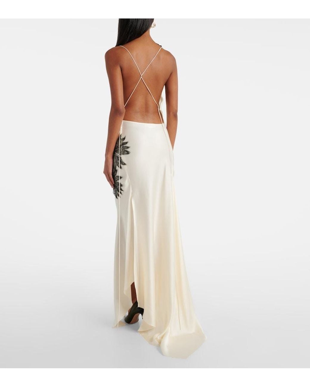 Victoria Beckham White Floral-Applique Draped Satin Crepe Gown