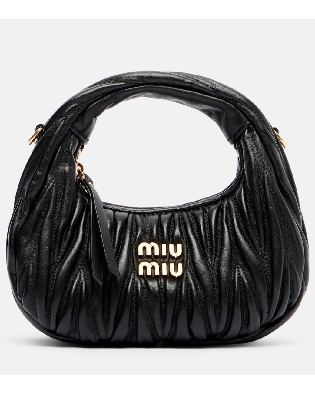 Miu Miu Black Wander Mini Matelasse Leather Tote Bag