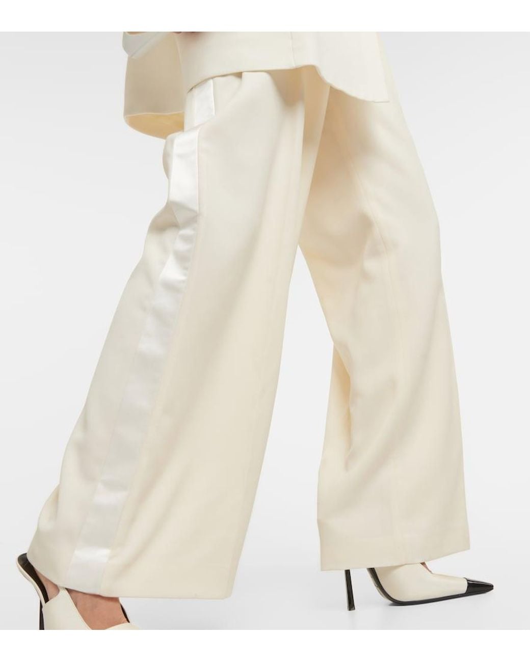 Wardrobe NYC Natural High-Rise Wool Wide-Leg Pants
