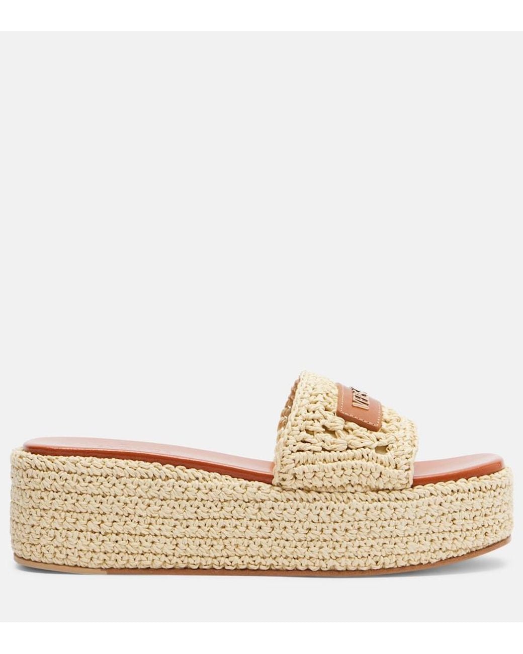 Versace Natural Logo Raffia Platform Espadrille Slides