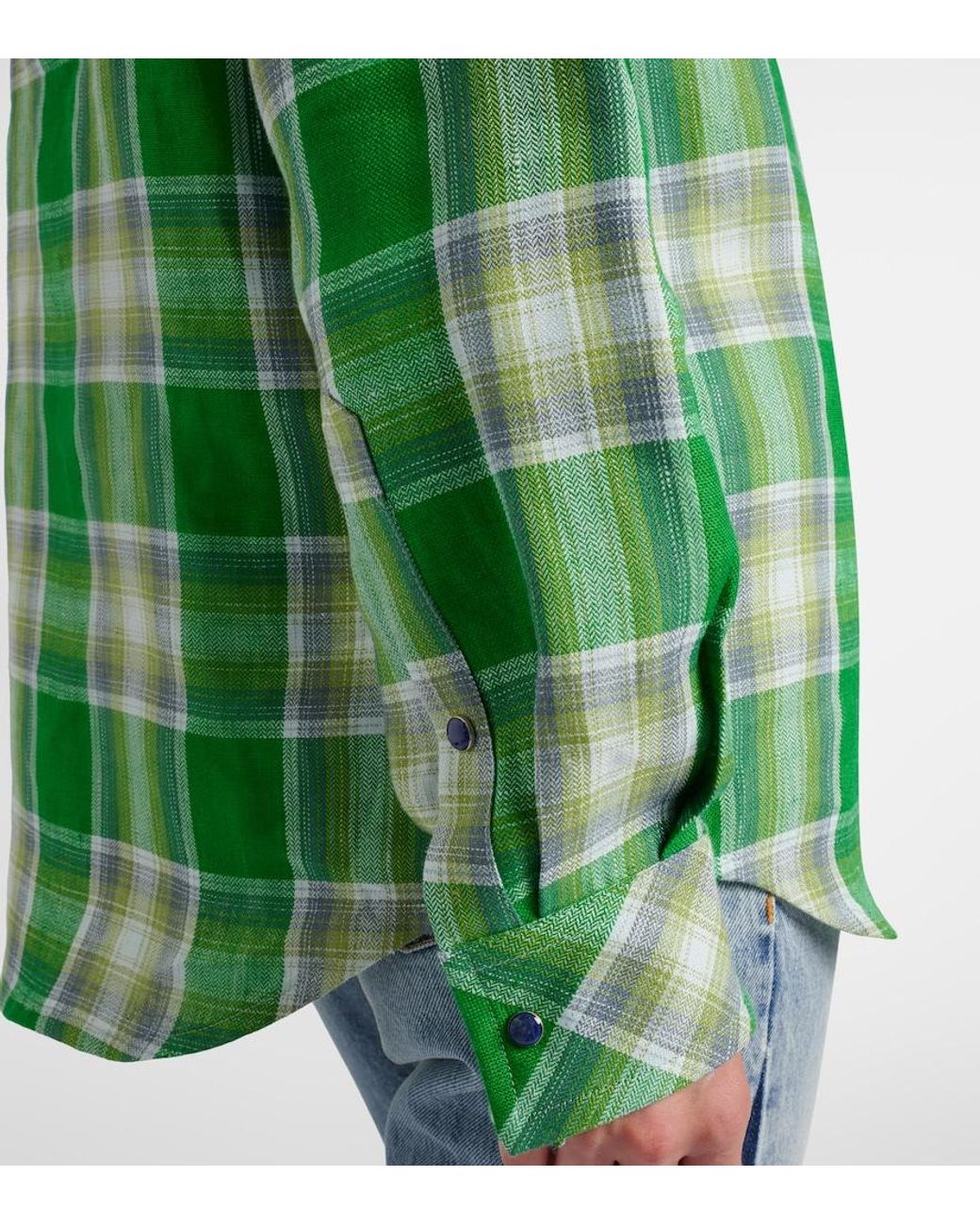 God's True Cashmere Green Harbor Linen Shirt With Lapis Lazuli