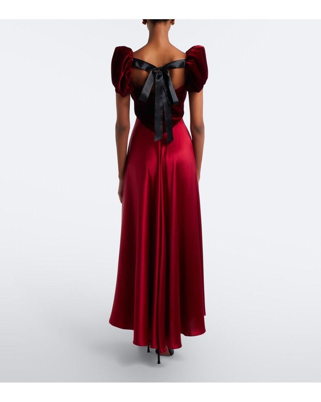 Rodarte Red Silk Satin And Velvet Midi Dress