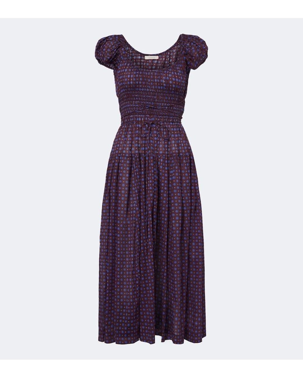 Doen Purple Quinelle Printed Cotton Voile Midi Dress
