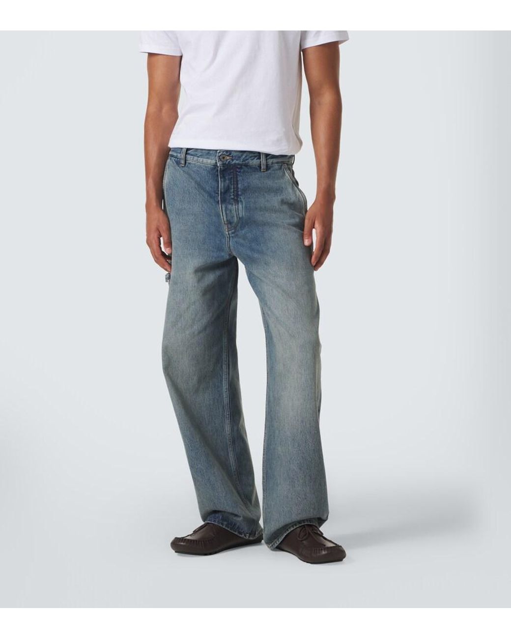 Loewe Blue Suede-Trimmed Straight Jeans for men