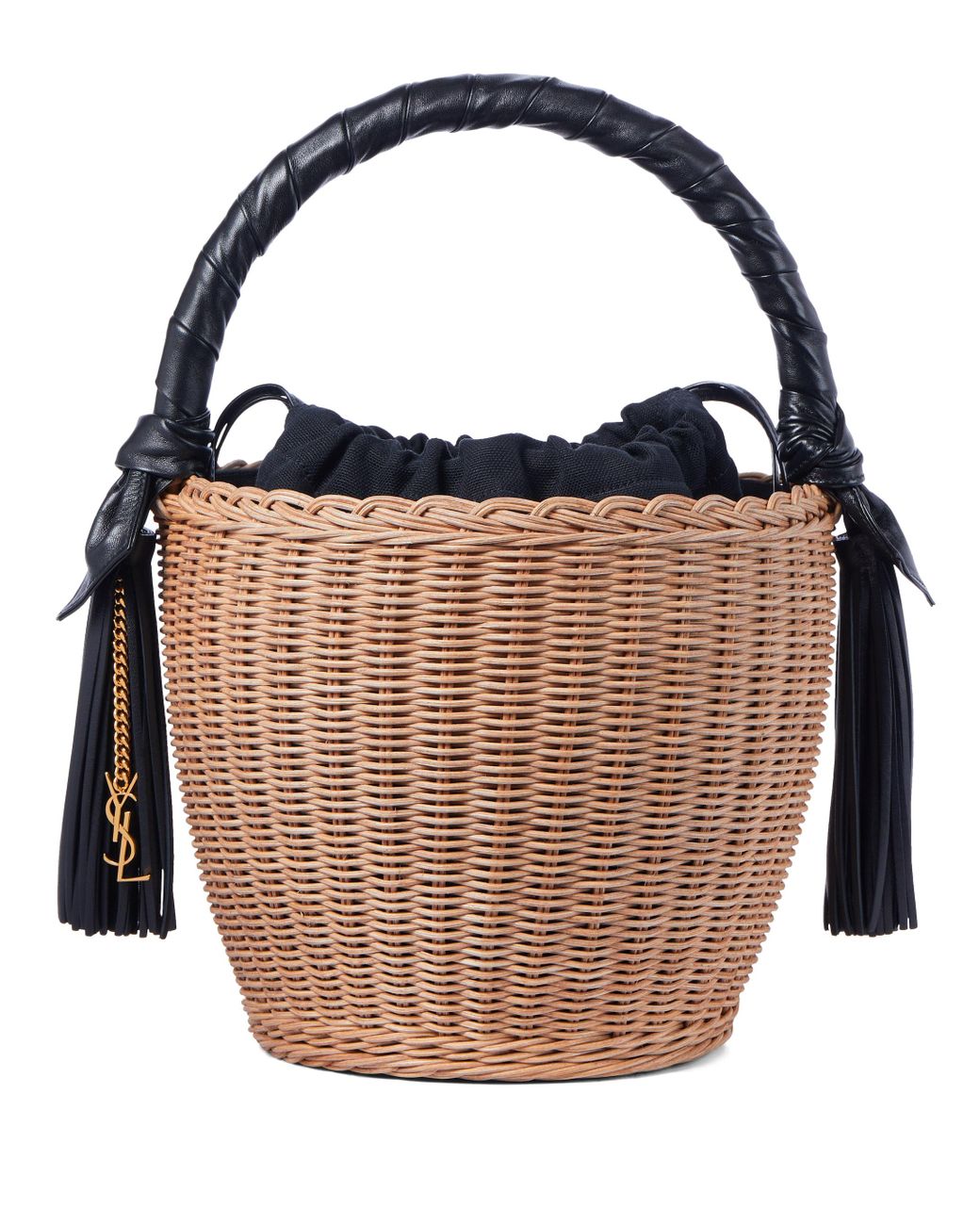 Saint Laurent Leather-trimmed Wicker Tote in Beige (Natural) - Lyst