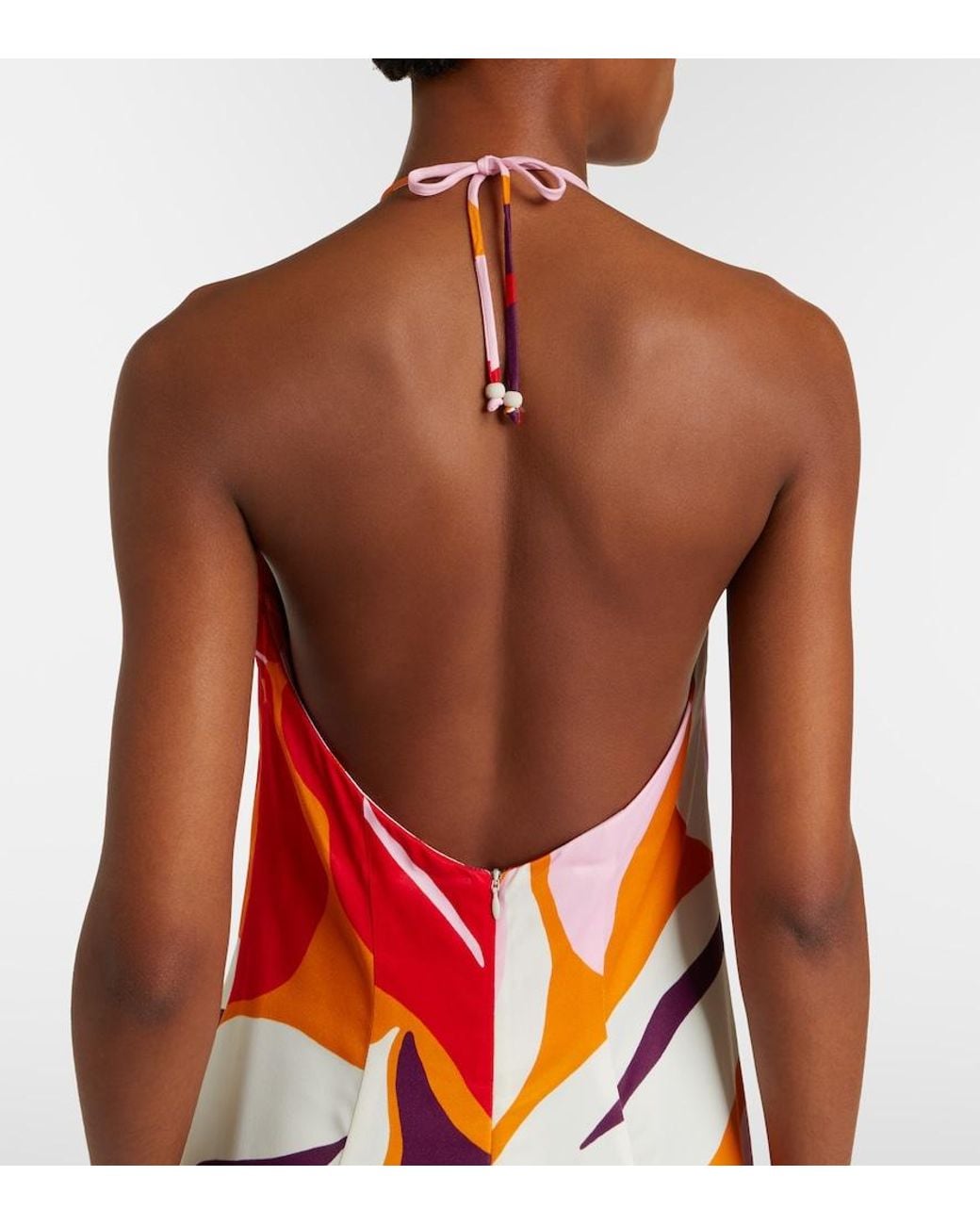 Cala De La Cruz Red Accasia Floral Halterneck Maxi Dress