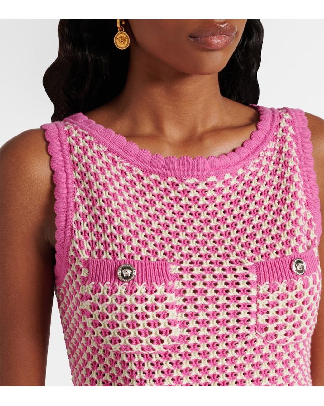 Versace Pink Crochet Cotton-Blend Crop Top