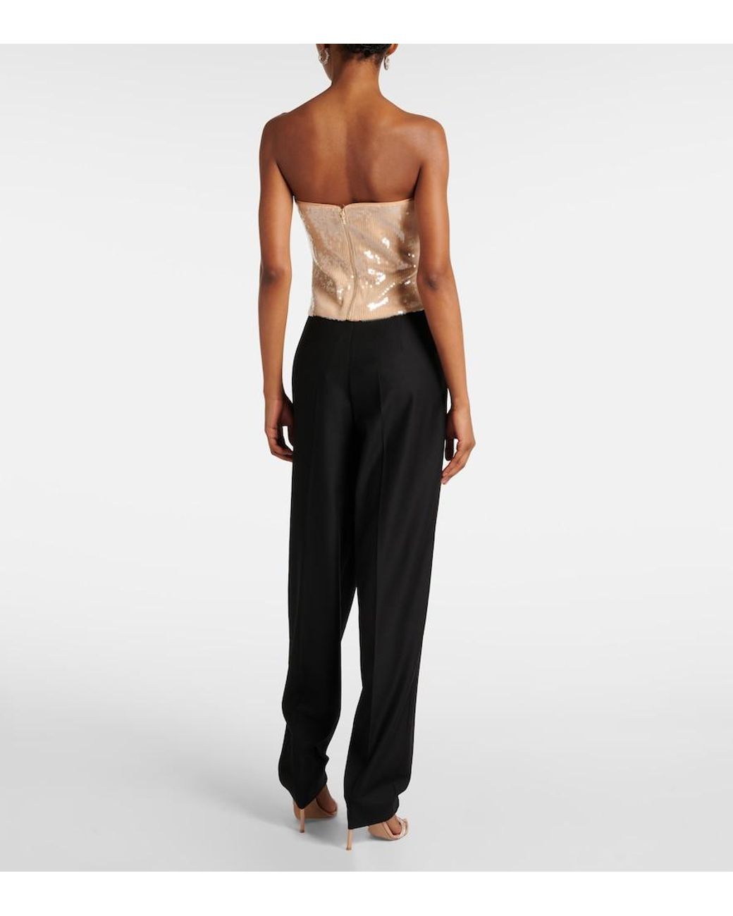 Self-Portrait Natural Floral-Applique Sequined Bustier Top