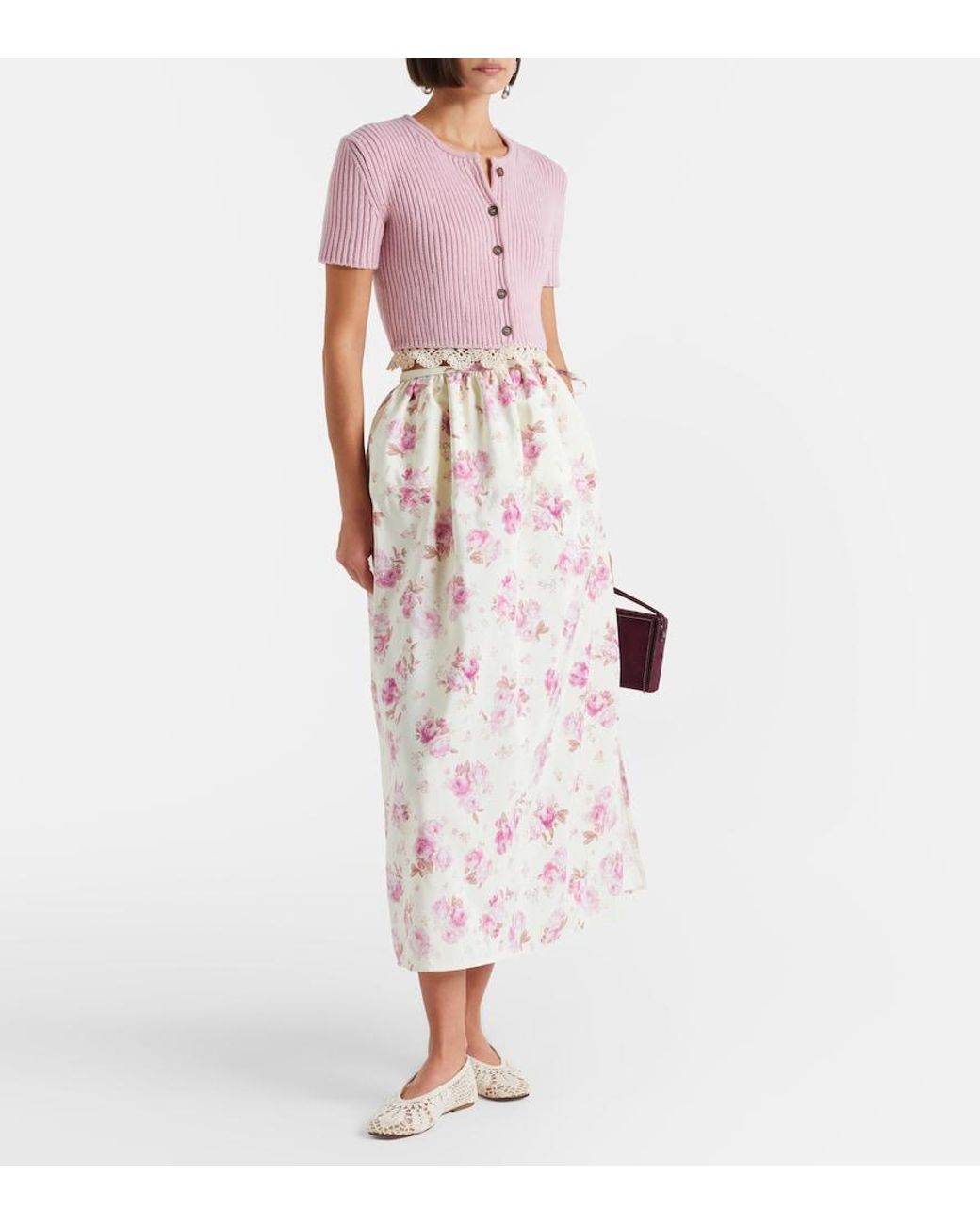 Magda Butrym Pink Floral Silk Midi Skirt