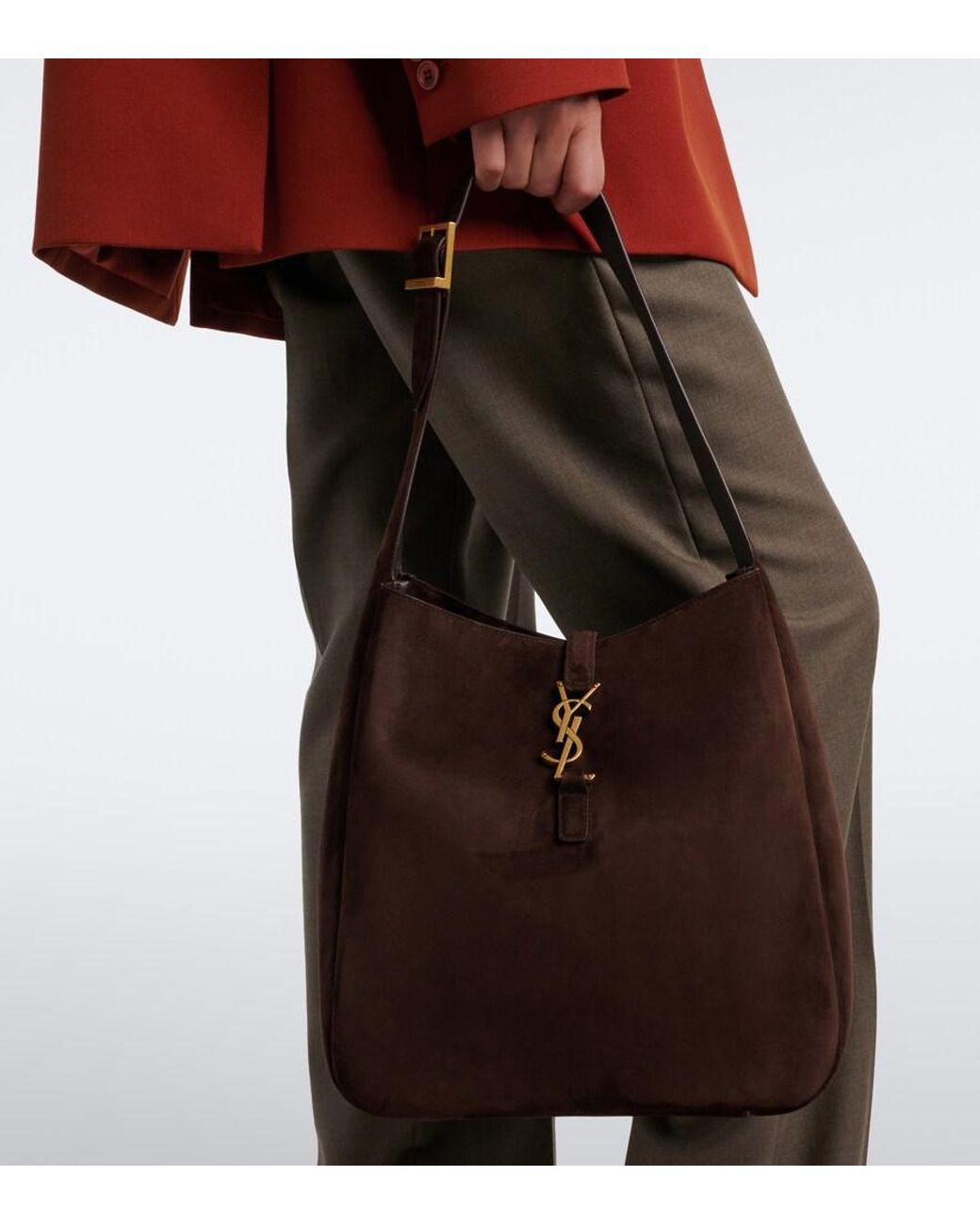 Saint Laurent Brown Le 5 A 7 Supple Large Suede Shoulder Bag