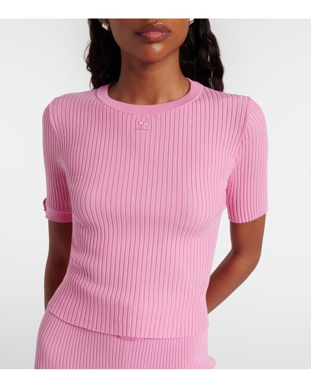 Courreges Pink Logo Ribbed-Knit Crop Top