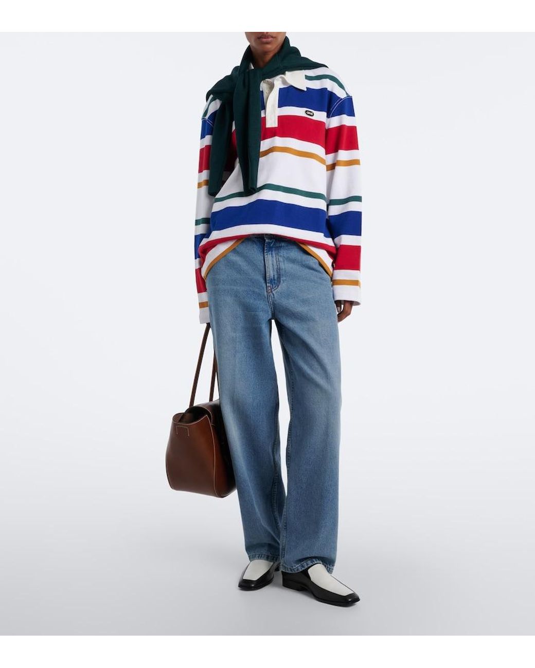 AMI Red Striped Oversized Cotton Polo Shirt