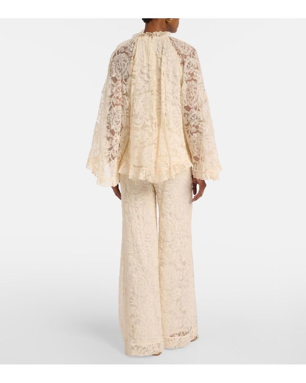 Zimmermann Natural Carousel Lace Wide-Leg Pants