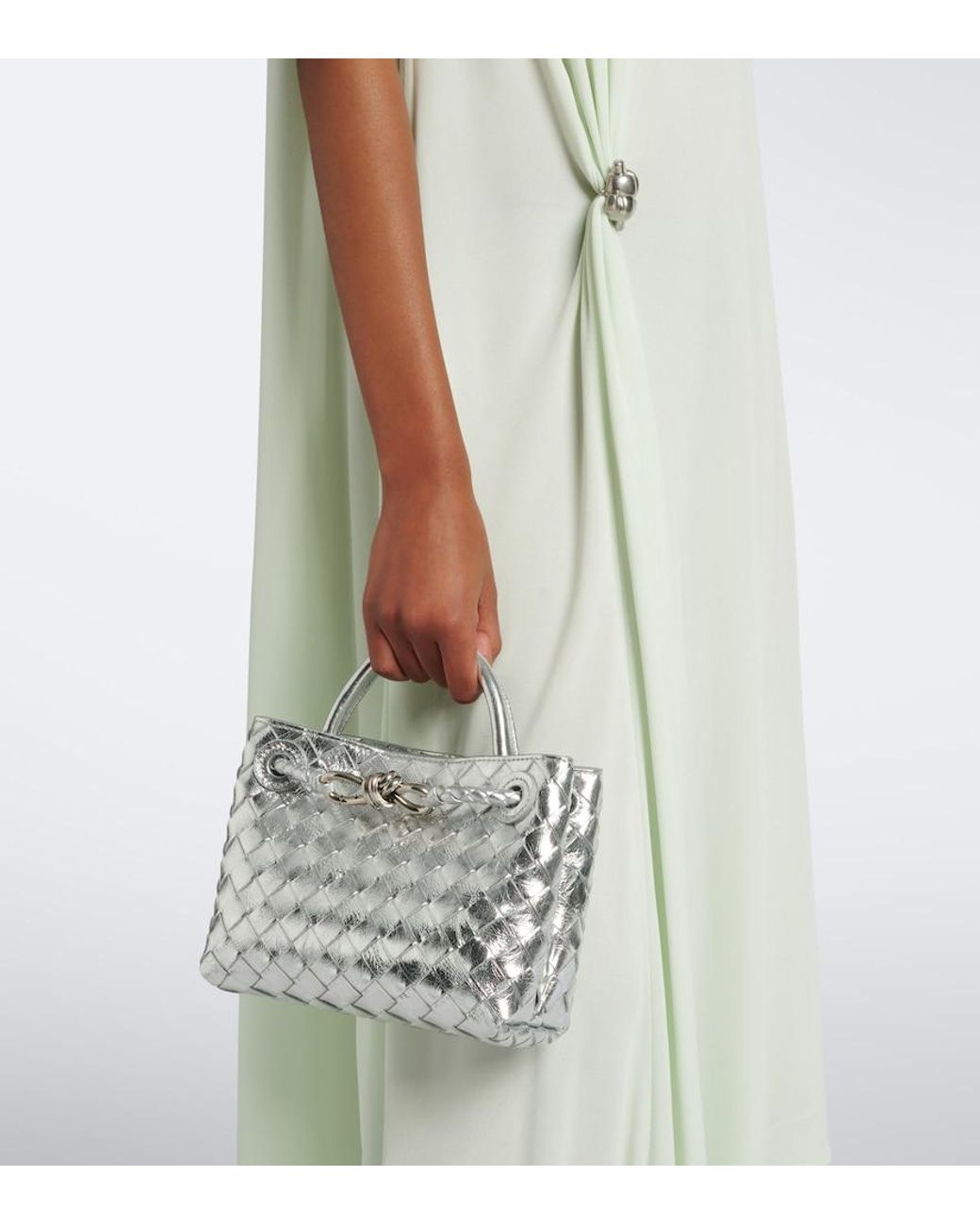 Bottega Veneta Gray Andiamo Mini Leather Top-Handle Bag
