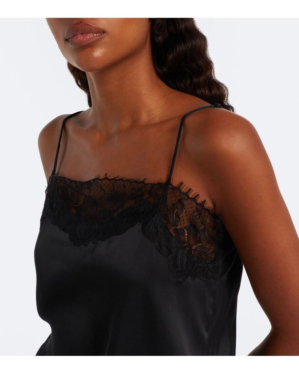 Faithfull The Brand Black Marisol Lace-Trimmed Satin Camisole