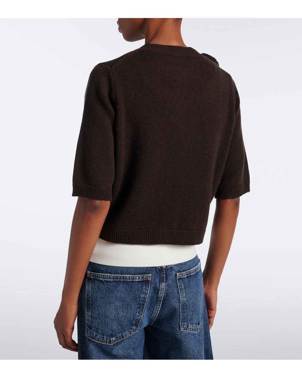 Jardin Des Orangers Black Floral-Applique Wool And Cashmere Cardigan