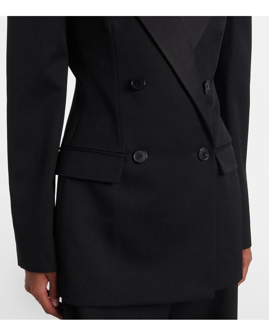 Givenchy Black Double-Breasted Satin-Trimmed Wool Blazer