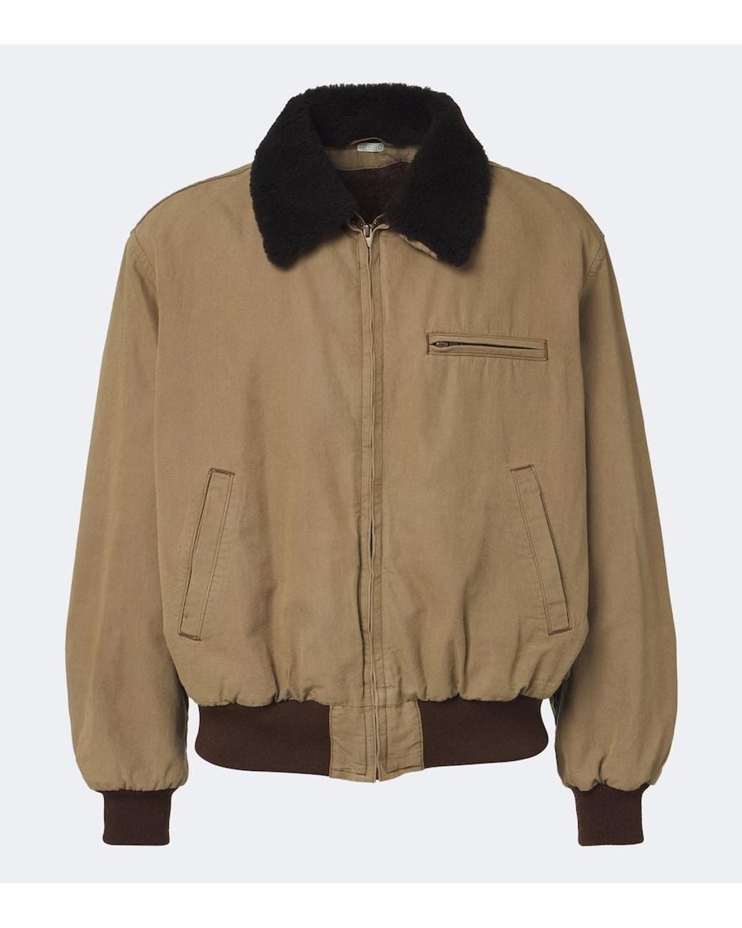 A.PRESSE Brown Teddy-Trimmed Cotton And Wool Blouson Jacket for men