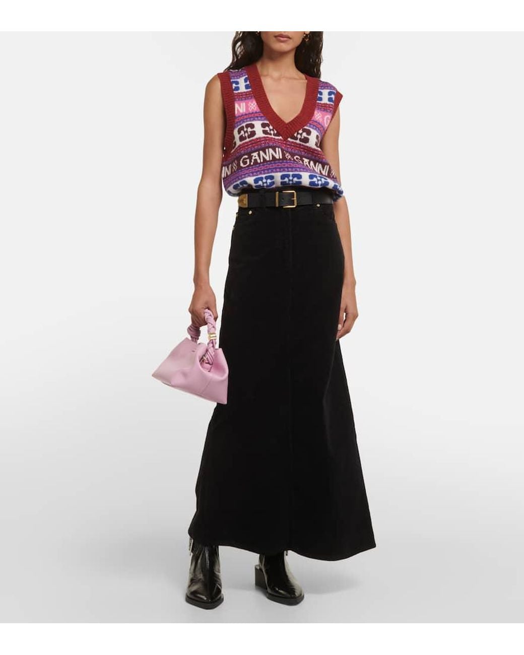 Jupe de colonne Corduroy Ganni en coloris Black