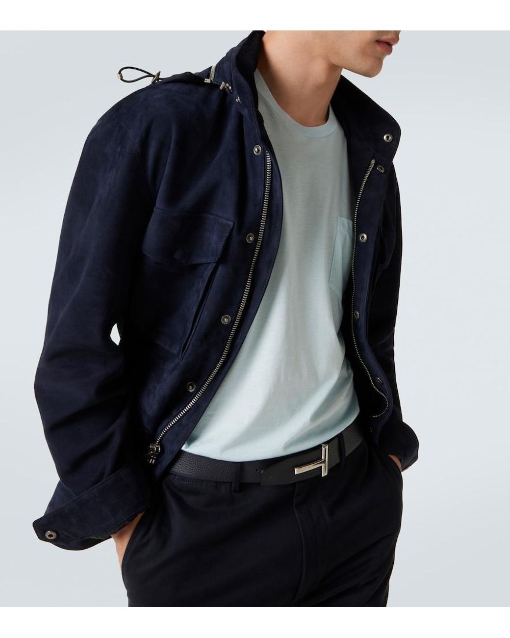 Tom Ford Blue Cotton And Silk Jersey T-Shirt for men