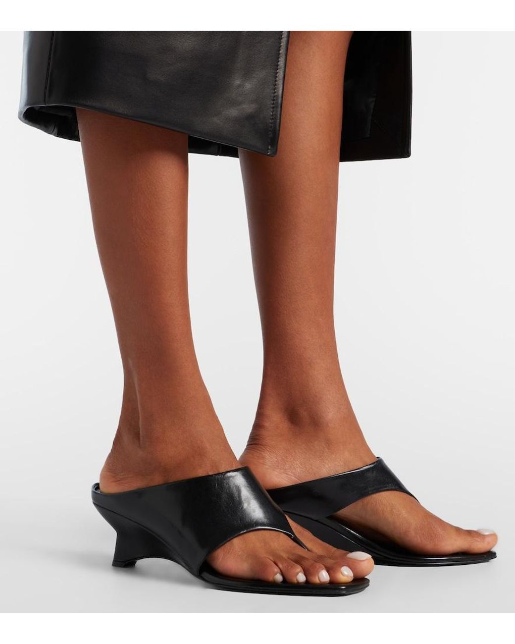 Khaite Black Marlow 55 Leather Thong Sandals