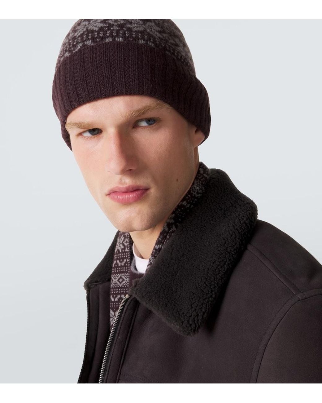 Eleventy Brown Fair Isle Intarsia Cashmere Beanie for men