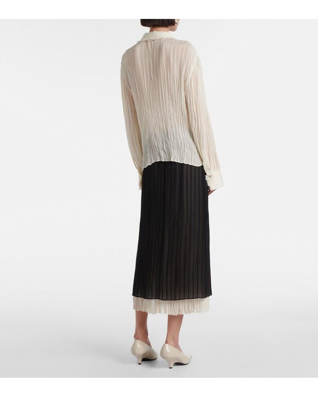 Vince White Ruffled Striped Semi-Sheer Shirt