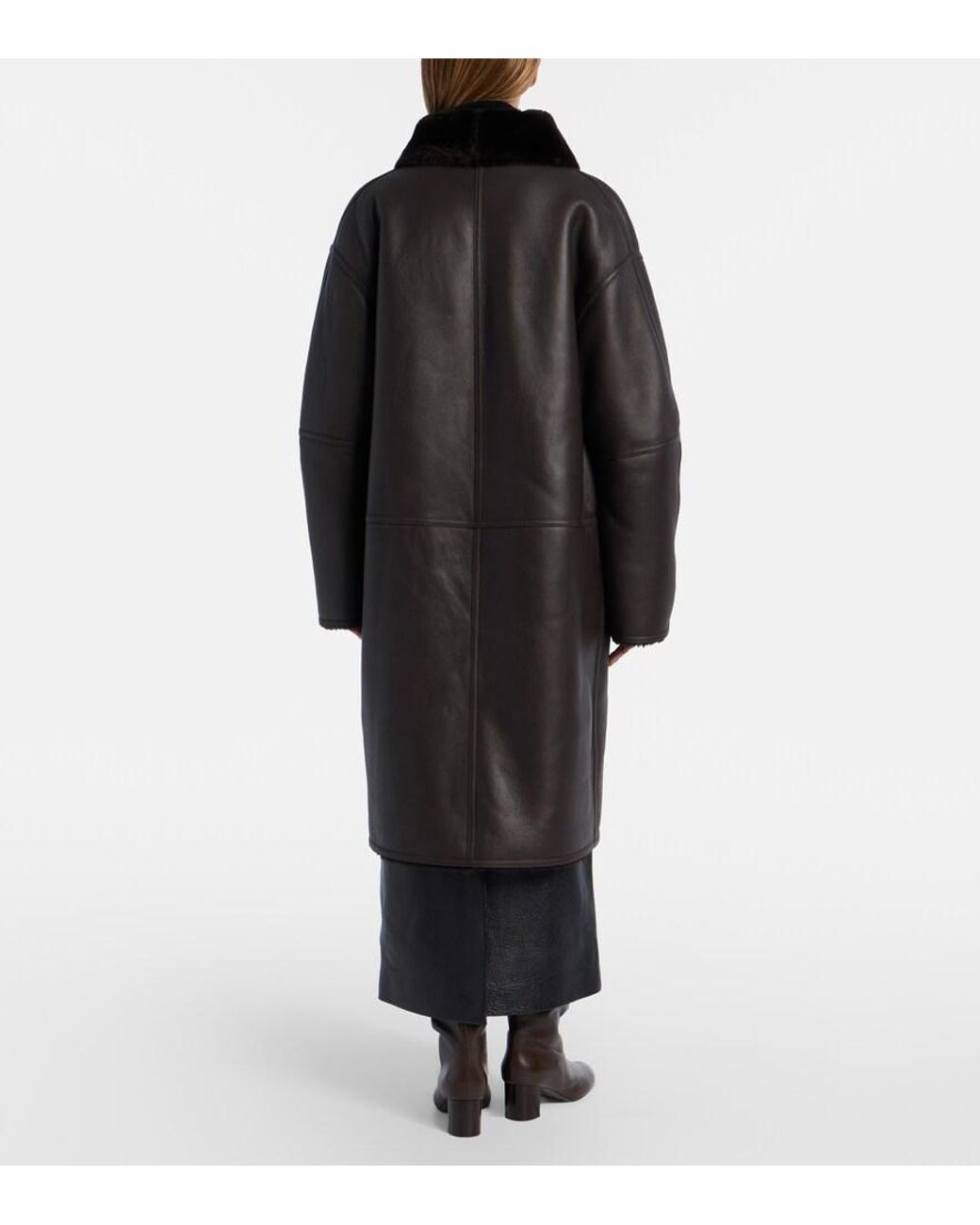 Totême Black Shearling-Lined Leather Coat