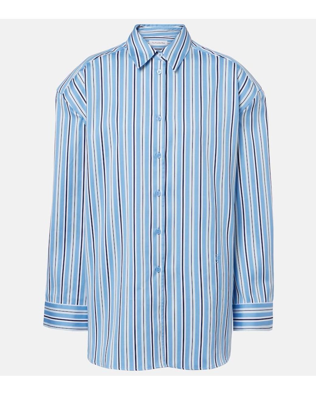 Frankie Shop Blue Oana Striped Cotton-Blend Shirt