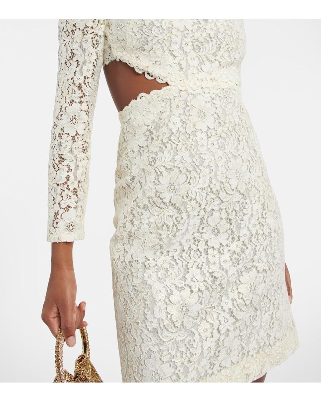 Costarellos White Bridal Zenni Lace Cutout Minidress
