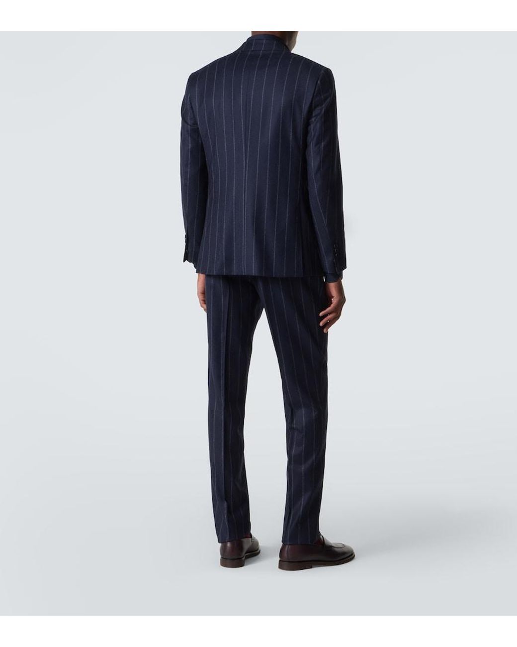 Thom Sweeney Blue Chalk Stripe Wool And Cashmere Suit for men