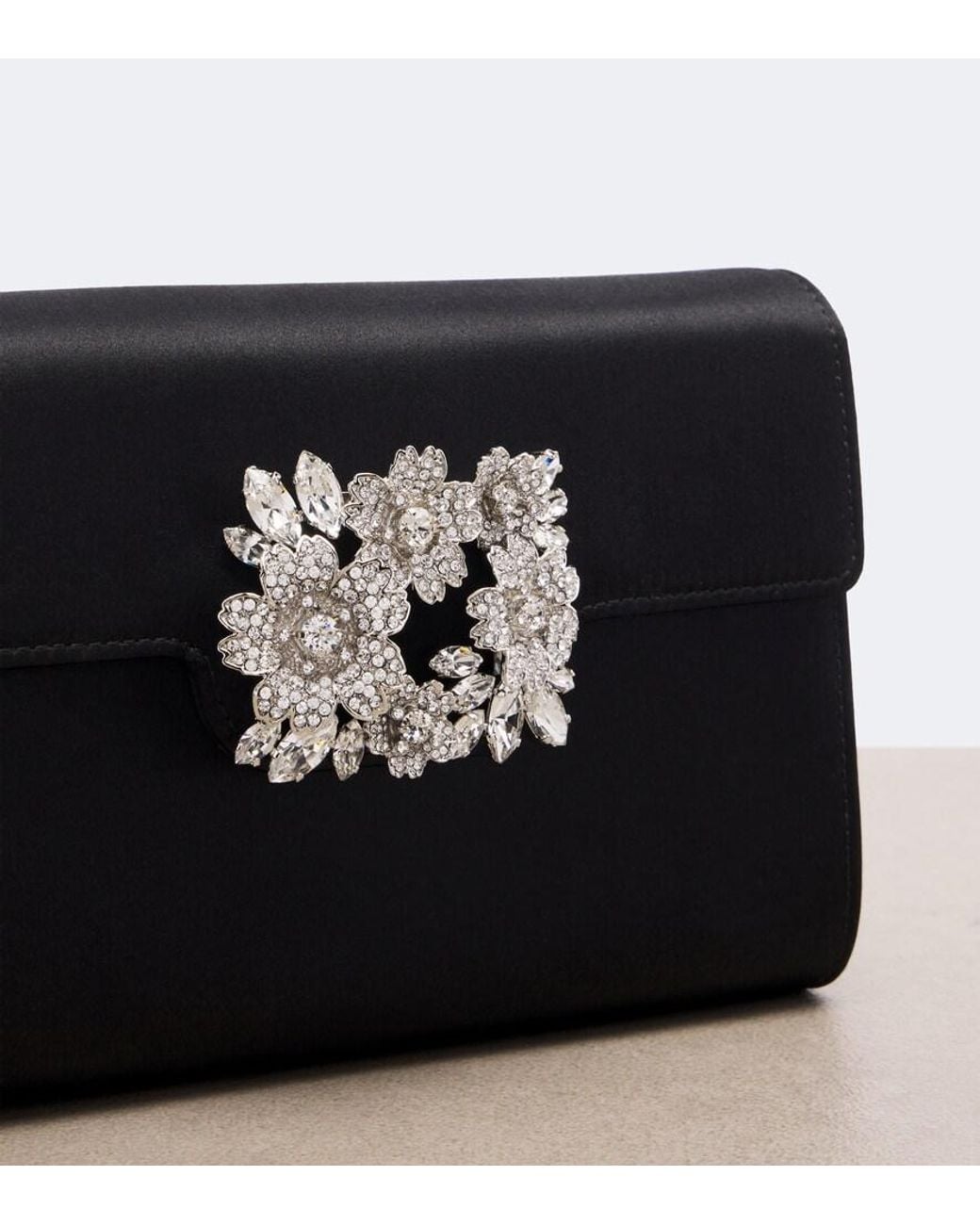 Roger Vivier Black Efflorescence Mini Embellished Satin Clutch