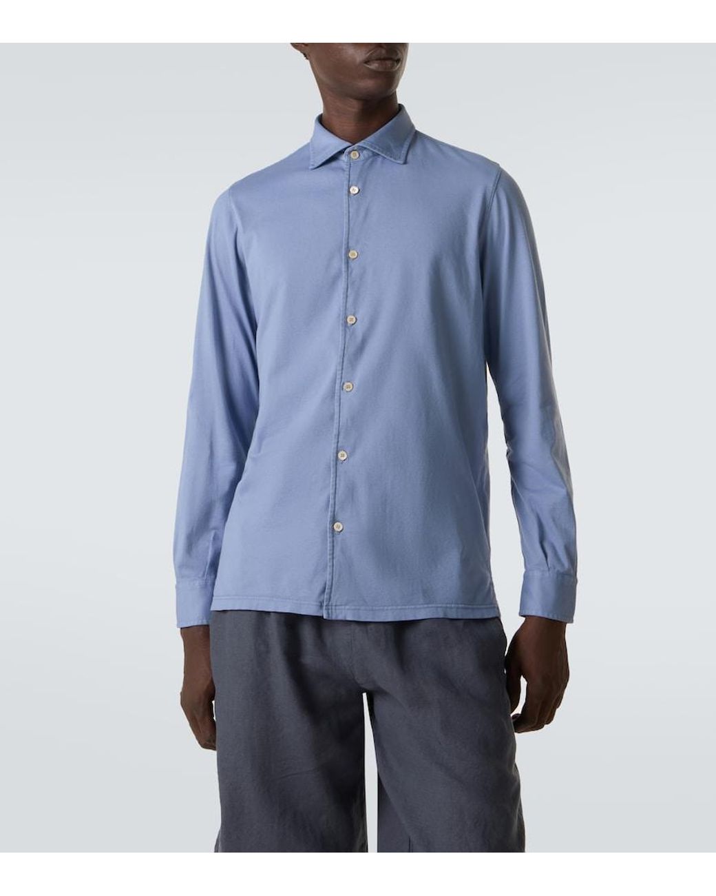 Fedeli Blue Jason Cotton Jersey Shirt for men
