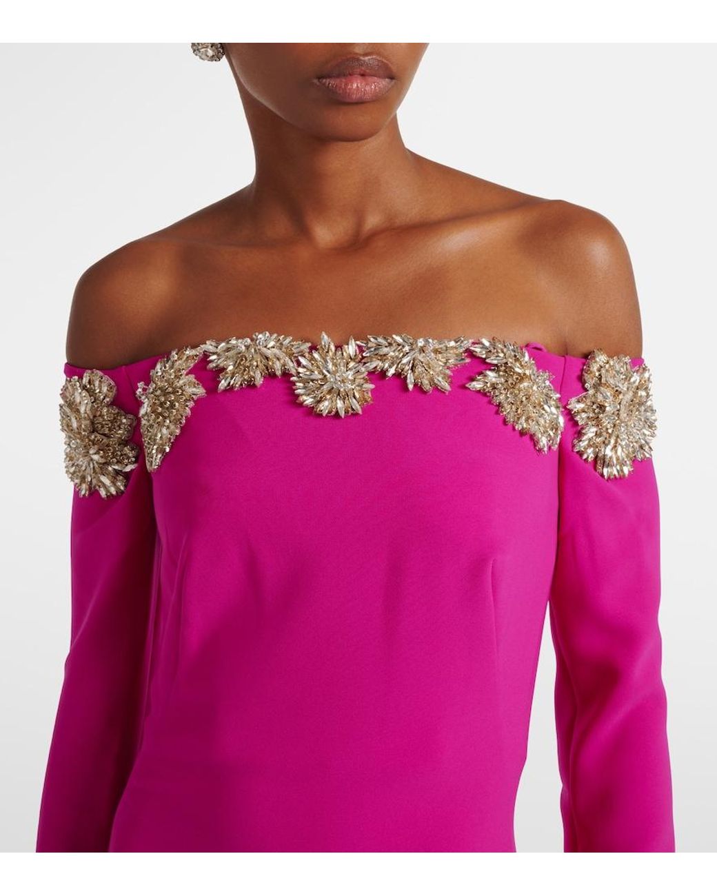 Costarellos Pink Off-The-Shoulder Meline Gown