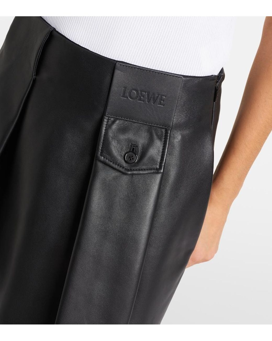 Loewe Black Pleated Leather Miniskirt