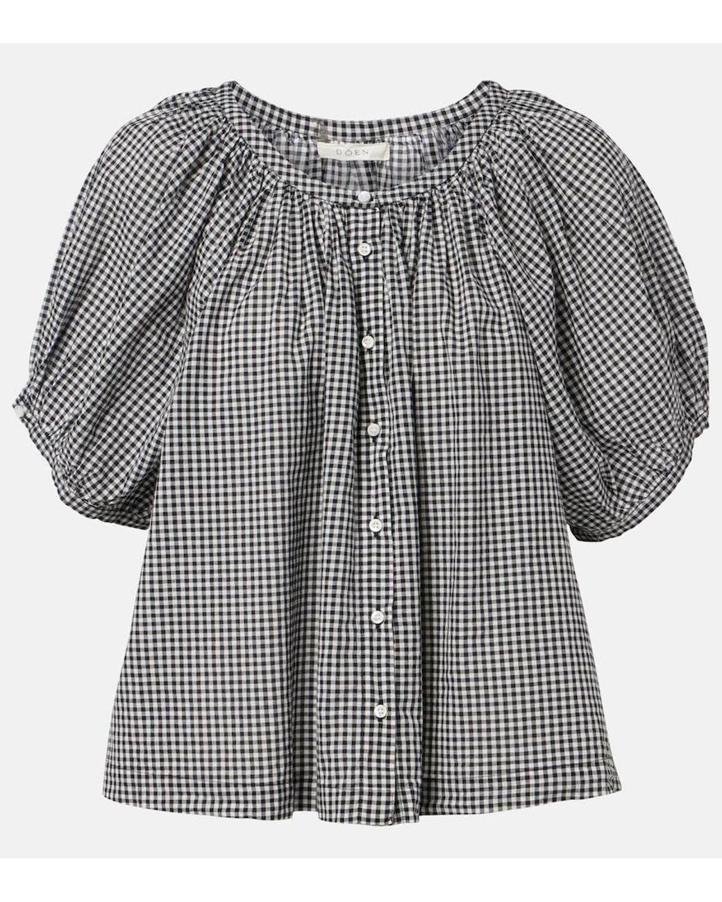 Doen Gray June Gingham Cotton-Blend Top