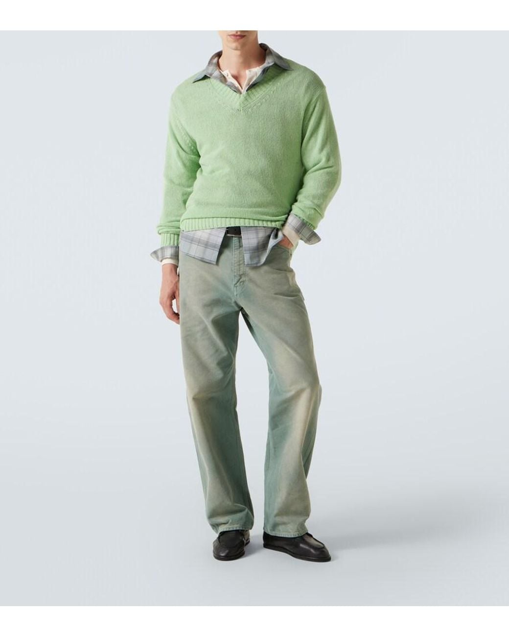 Auralee Gray Checked Wool Shirt for men