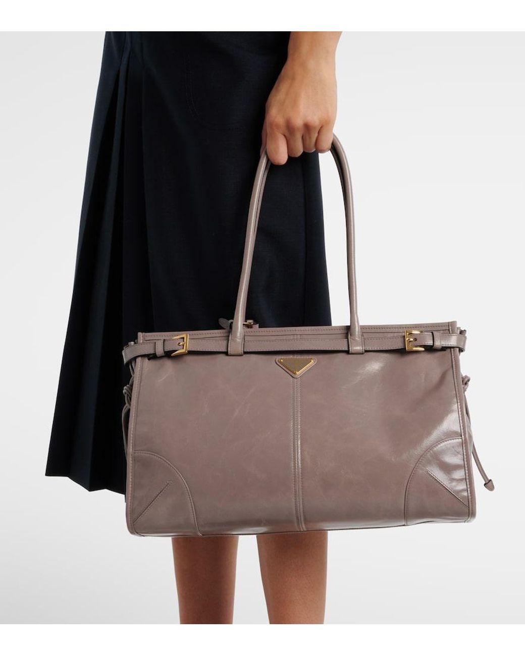 Prada Brown Bonnie Large Leather Shoulder Bag