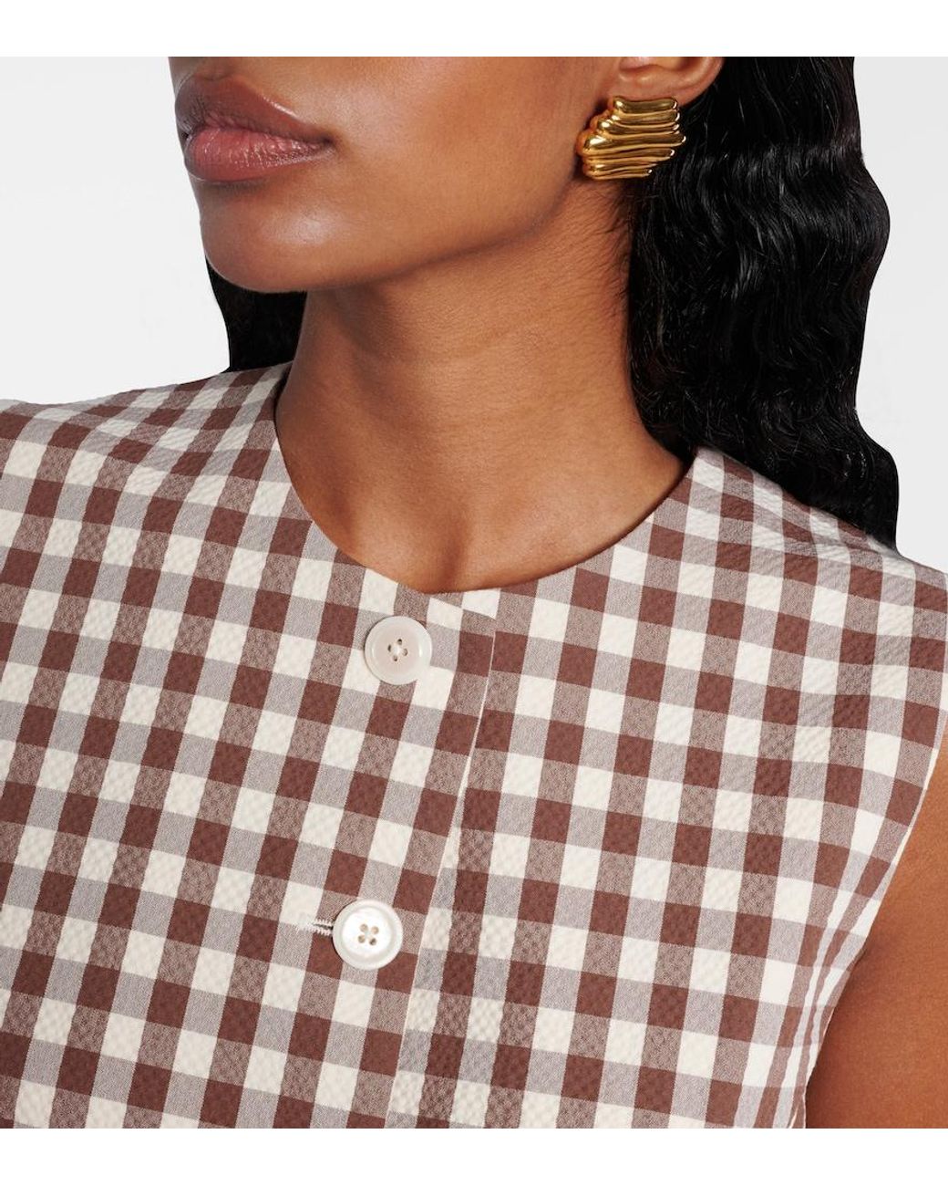 Veronica Beard Natural Lois Gingham Seersucker Top